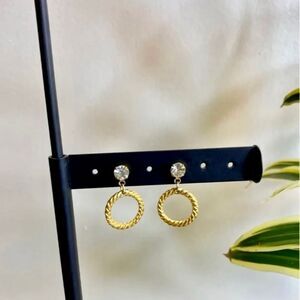 Retro Gold and Cubic‎ Zirconium Hoop Earrings